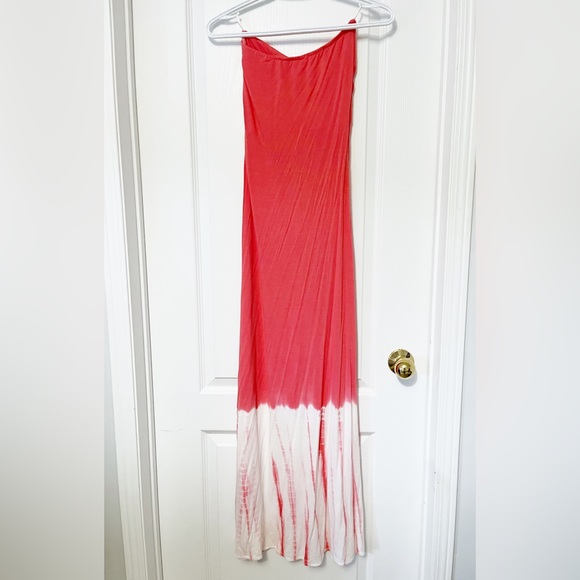 Sky coral maxi dress with embroidery at the top front - Picture 3 of 6